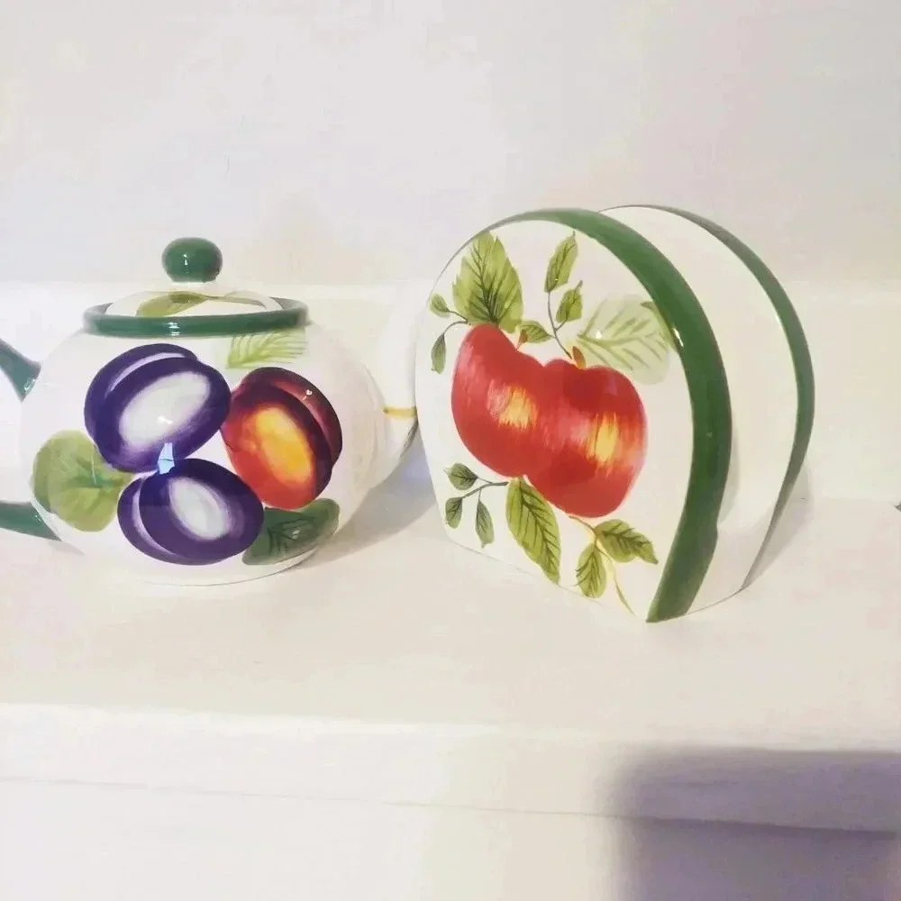 Sakura Fruit‎ Tea Coffee Pot & Napkin Holder Set